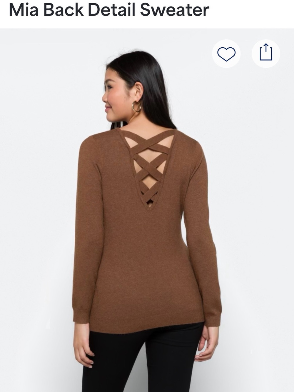 MIA SOFT Brown Crisscross Back V-Neck Sweater